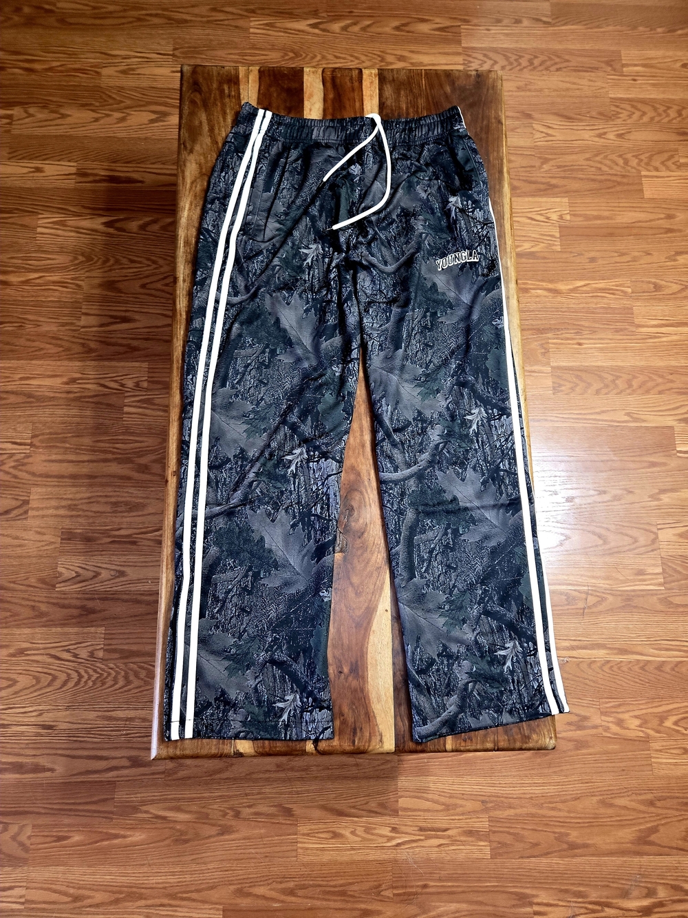 YoungLA Men's Dark Tree Camo Open-leg Joggers. Size X-Large